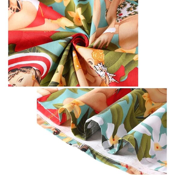 Women's Vintage Hepburn style Tea Swing Cocktail Party Dress with short-sleeved - Picture 3 of 4